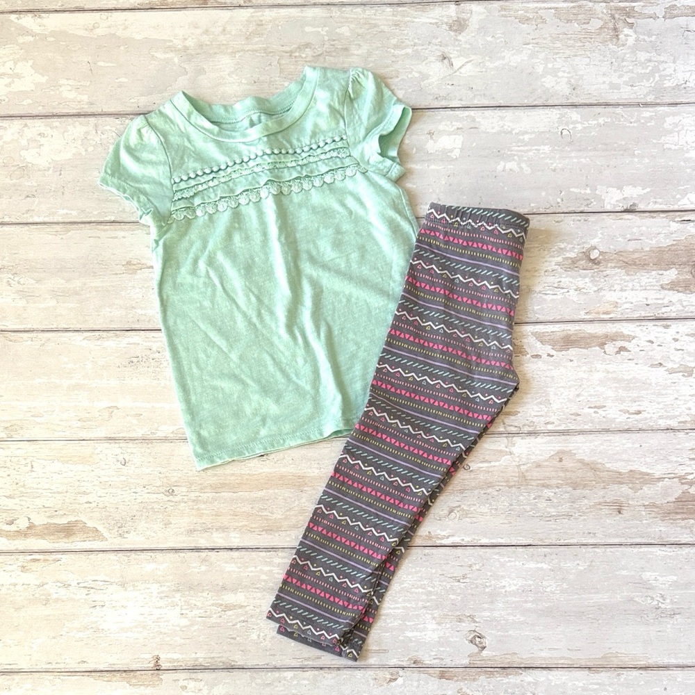 Girls 3T Outfit Set Printed Leggings Mint Green Short Sleeve Shirt Set Circo